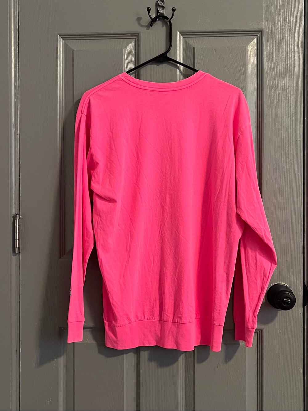 PINK Victoria's Secret Hot Pink Crewneck Tee Casual Preppy Bright Collegiate - Picture 3 of 6